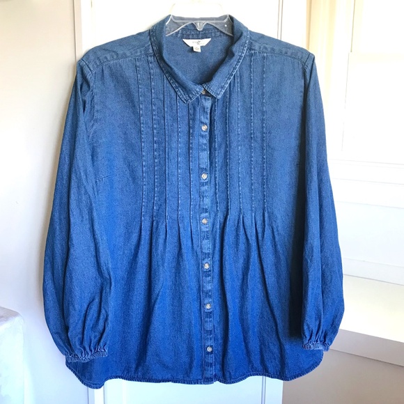 TERRA & SKY 100% Cotton Button Down Denim Shirt Top Women’s Plus Size 4X 28/30 - Picture 1 of 16